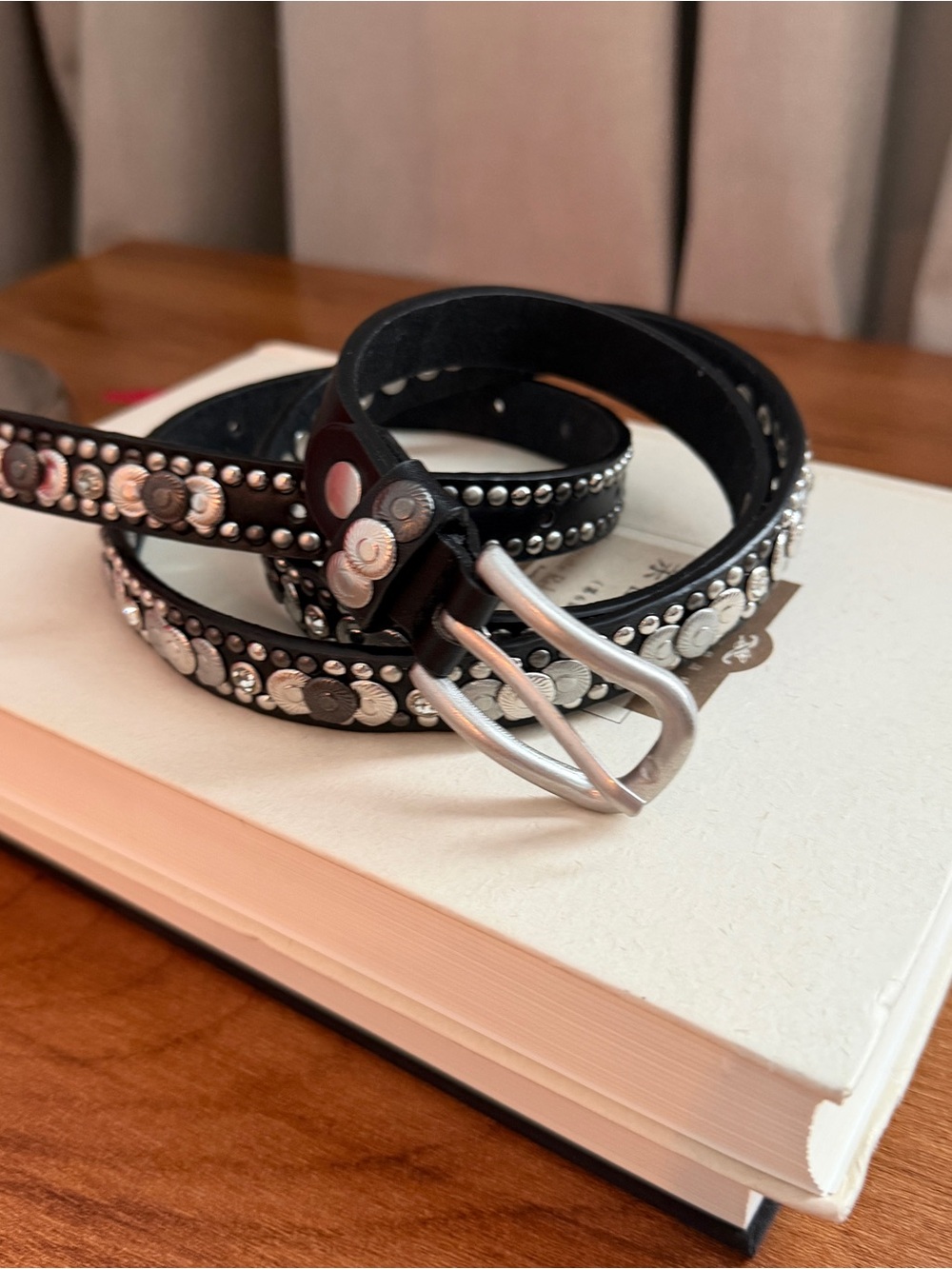 Studded Black Leather Wrap Belt with Silver Accents